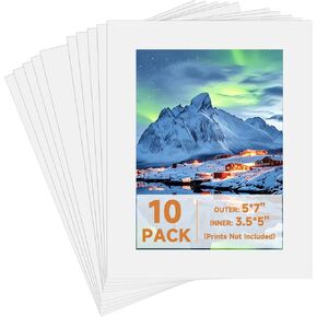10 Pack Picture Frame Mats,8x10 Matted to 6x8 Photo Mats,Acid Free Bevel Cut 4-ply Thickness Picture Matting,Pre-Cut Mat Board Show Kit for Pictures Photos Prints Watercolor Artwork (White)