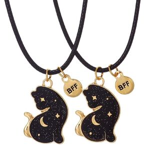 Summer Pineapple Flamingos Star Moon Black Cat Necklace Set Boho Bff Necklace Best Friend Matching Necklace for Women Jewelry