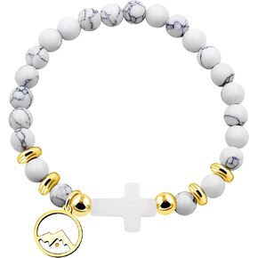 Uloveido Stone Cross and Mustard Seed Religious Bracelet, Stainless Steel Faith Jewelry for Christian, Christmas Gift
