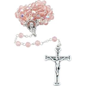 Classic Crystal Style Rosary with Silver-Tone Crucifix | Plastic Multi-Faceted Hail Mary Beads | Great Catholic Gift for First Holy Communion | Made in Italy
