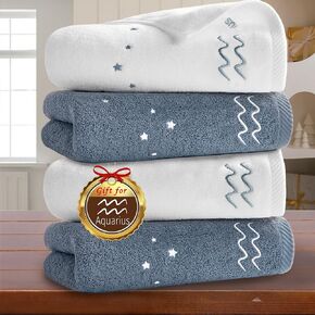 Bathroom Hand Towels Decorative Set, 4PC Hand Towels 14"x30" - Cotton | Absorb | 420GSM, Taurus Monogrammed Hand Towels with Stars Embroidered, Zodiac Towel Gift Set for Girls, Blue Grey + Off White