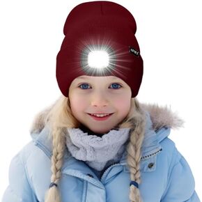 ATNKE Kids LED Lighted Beanie Hat,USB Rechargeable 4 LED Running Headlamp Bright Cap with Light Gifts for Boys and Girls