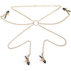 Body Chain Necklace with Metal Clamps Adjustable Stainless Steel Nipple Chains Belly Body Chains Clips Nipple Jewelry Non Piercing Nipple Rings for Women