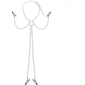 Body Chain Necklace with Metal Clamps Adjustable Stainless Steel Nipple Chains Belly Body Chains Clips Nipple Jewelry Non Piercing Nipple Rings for Women