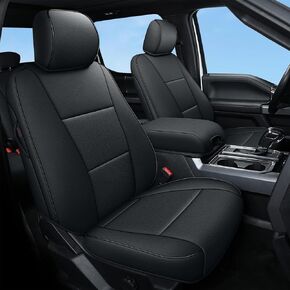 Custom Fit Seat Covers for Ford F150: 2015 2016 2017 2018 2019 2020 2021 2022 F250/350 2017-2022 5 Seats Full Set Faux Leather Truck Seat Covers Compatible Airbag (Only applicable to XL&XLT, Black)