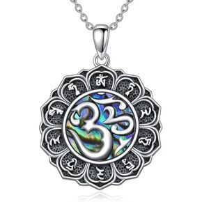 PELOVNY Om Necklace 925 Sterling Silver Abalone Om Pendant Om Symbol Jewelry for Mothers Day Birthday Christmas Gifts Men Women