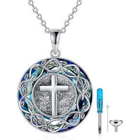 YFN Urn Necklace for Ashes Sterling Silver Tree of Life Cross/Compass Urn Cremation Necklace Jewelry for Women Men