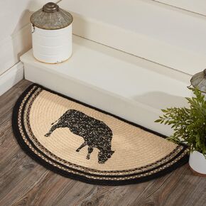 VHC Brands Sawyer Mill Small Jute Half Circle Area Rug Farmhouse Poultry Design, Entryway Kitchen Doormat Non Skid Pad 16.5x33