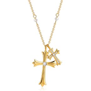Cross Necklace for Women,Pendant Necklaces with Dainty 14k Gold Plated Cubic Zirconia,Fashion Jewelry Gift