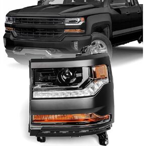 Headlight Assembly (Hid/Xenon Model) Compatible with Chevy Silverado 1500 2016 2017 2018/Silverado 1500 2019 LD Projector Head Light Lamp Black Housing Driver & Passenger Side Pair