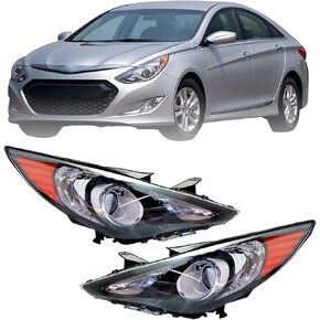 GXYWADY Headlights Assembly Black Housing Clear Lens Projector Replacement for Sonata 2011 2012 2013 2014 Headlamps Pair Driver and Passenger Side