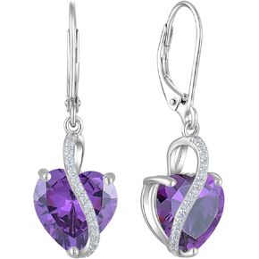 YL Heart Dangle Earrings Sterling Silver Infinity Drop Earring Birthstone Leverback Jewelry for Women