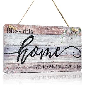 Family Wall Art Decor Inspirational Quotes Wall Hanging Sign 'Bless This Home with Love and Laughter' Family Wall Decor Signs for Home Kitchen Bedroom Dining Room 11.5X6 Inches