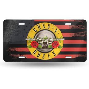 Gun and Rose License Plate Frames, Unique Decorative Front Alumina Car Auto Tag 6X12 Inches