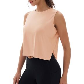 MAGCOMSEN Women's Crop Tank Tops Workout Sleeveless Shirts Loose Fit Gym Yoga Top with Side Slits