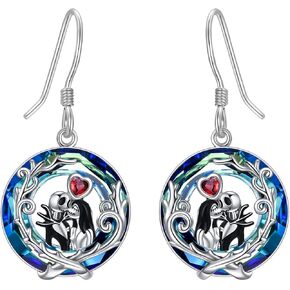 LILALO Nightmare Earrings Sterling Silver Crystal Jack and Sally Earrings Jack Skellington Jewelry Skull Jewelry