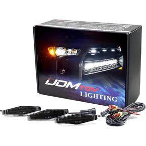 مجموعة iJDMTOY مكونة من 3 قطع من العدسات المدخنة الداكنة، طقم إضاءة شبكة أمامية بشريط LED كامل متوافق مع Toyota 4Runner لعام 2014، تتضمن (3) 24-SMD 2500K Amber LED Assy & Wiring Harness