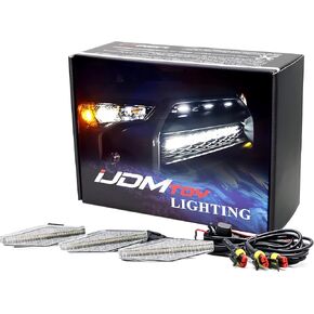iJDMTOY 3pc Set Dark Smoked Lens Full LED Strip Front Grille Lighting Kit Compatible with 2014-up Toyota 4Runner, Includes (3) 24-SMD 2500K Amber LED Assy & Wiring Harness