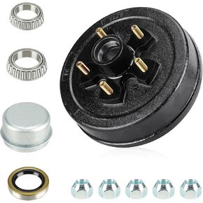 New 10" X 2-1/4" Trailer Brake Drum Kits 5 on 5" Bolt Pattern 1/2" Studs for Utility Boat Trailer 3500lbs Axle