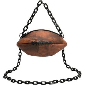 Football Shaped Crossbody Bag 9# Football Purse with Chain Strap, Sports Fan Handbag for Game Day & Streetwear