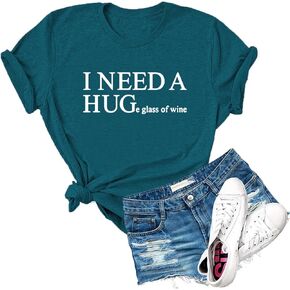 Womens I Need A Huge Glass of Wine Letter Print Short Sleeve T Shirt Casual Novelty Humor Graphic Tees Tops