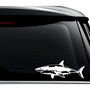 Great White Shark Fish Decal Sticker For Use On Laptop, Helmet, Car, Truck, Motorcycle, Windows, Bumper, Wall, and Decor Size- [8 inch] / [20 cm] Wide / Color- Gloss White
