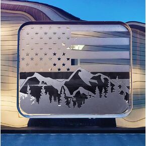 for Ford F150 F250 F350 2015-2023 Rear Middle Window Mountain American Flag Decals, Matte Black USA Flag Decal