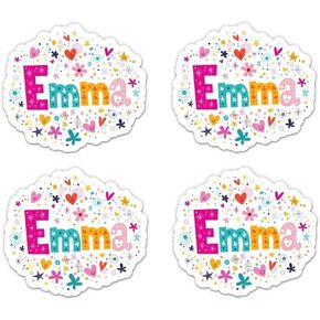 Pack of 4-3 Inch Stickers - Emma Girl Name Cute Kid Lunchbox - 3in Vinyl Sticker - for Car Laptop Water Bottle Phone - Waterproof Decal - Sticker Graphic Decal