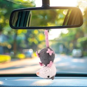 Possum Car Hanging Ornament, 8.66x2.17in Crochet Possum Car Hanger Charm Knit Possum Car Interior Hanging Ornament Mirror Hanger Gifts for Car Decor Accessories