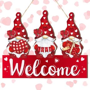 Wenqik Valentine's Day Gnome Door Decor Welcome Hanging Door Sign Sweet Gnome Door Hanger Decoration for Front Door Home Garden Wall Yard Indoor Outdoor Window
