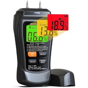 Moisture Meter for Firewood, Wood Moisture Meters for Walls, Firewood Floor Humidity Detector Lumber Humidity Tester Paper Cerimic Ceiling Firewood Cardboard Humidity Building Material (Black-Ball)