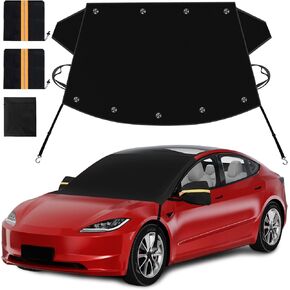 Roberly Car Windshield Cover for Ice and Snow, 600D Windshield Snow Cover with Mini Magnetic Edge, Side Mirror Covers, Winter Frost Hail Snow Protector Cover for Tesla Model 3/Y/S/X (78" x 56.3")