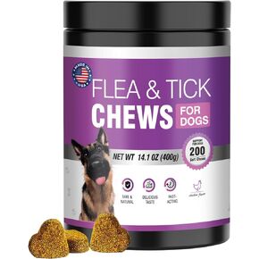 Flea and Tick Prevention Chewable for Dogs Natural Soft Chew Fleas Ticks Treatment Dog Oral Chewables Support Supplement Breeds and Ages Dogs 200 Treatment Chews