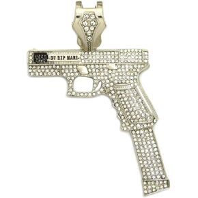 Mens ICED Out Hand Gun Hip HOP Pendant Cuban, Box,Rope Chain Necklace