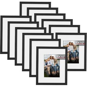 TWING 8 x 10 Picture Frame Set of 10,Table Top Display Pictures 4 x 6 and 5 x 7 with Mat or 8x10 Without Mat, Wall Mounting Gallery Photo Frames Hanging,Black