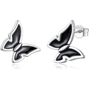 Black Butterfly Earrings 925 Sterling Silver Tiny Butterfly Stud Earrings for Women Butterfly Jewelry for Women
