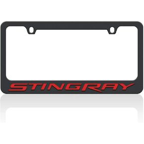 Eurosport Daytona- Compatible with 2014-Current, Chevrolet C7 Corvette- RED Stingray on Carbon Steel License Plate Frame-