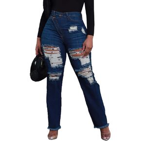Lucuna Women's High Waisted Ripped Jeans Distressed Straight Leg Frayed Hem Y2K Trendy Denim Pants