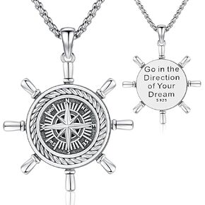 925 Sterling Silver Compass Necklace for Women Men Nautical Pendant Jewelry Gift for Adventurers Compass Jewelry