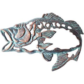 CYQGDKF Wall Art Fish Decor – Cast Iron Wall Decor – Unique Large Mouth Bass Design Metal Wall Art – Heavy Duty Durable Construction – Easy Mounting – Ideal for Locals, Fishing Enthusiast