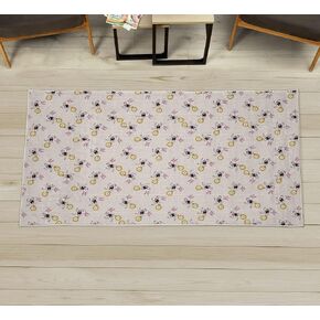 Lunarable Alice in Wonderland Decorative Rug, White Rabbit Dancing in The Sky Fantasy World and Alice Theme, Quality Carpet for Bedroom Dorm and Living Room, 2' 5" X 5', Pink Black Yellow