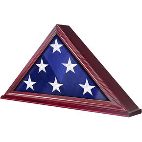 Flag Display Case for American Veteran Burial Flag, 5’ x 9.5’ Military Flag Shadow Box with HD Tempered Glass and Wall Mounted, Memorial Flag Frame for Folded Funeral Flag, Mahogany Finish