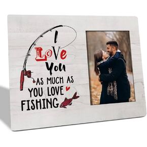 HALUOSI Husband Gift form Wife, Romantic Valentine's Marriage Wedding Gifts for Husband Him Boyfriend, Picture Frame Gifts, I Love You As Much As You Love Fishing