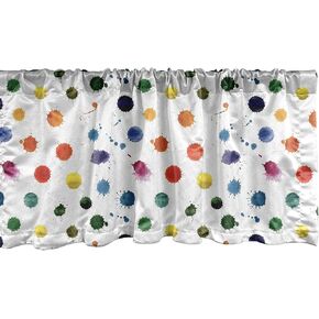 Lunarable Paint Window Valance, Circle Color Splashes Forming Colorful Polka Dots Modern Abstract Playroom, Curtain Valance for Kitchen Bedroom Decor with Rod Pocket, 54" X 18", Vermilion Yellow