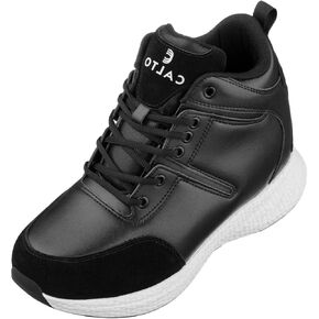 CALTO Men's Invisible Height Increasing Elevator Shoes - Black Lace-up High-Top Fashion Sneakers - 3.6 Inches Taller - S22818 - Size 10 D(M) US