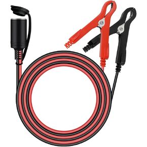 WFPOWER 12V/24V Extension Cord Plug Socket with Battery Clamp, Heavy Duty 16 AWG Battery Alligator Clips Clamp Clip-On to Female Cigarette Lighter Socket Outlet Battery Boost 10ft Wire (UL Certified)