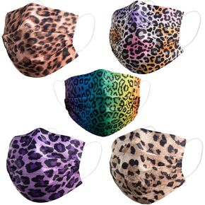 Colorful Disposable Face Masks Printed with Leopard Patterned Designs,50 Pack 3 PLY Colored Prints Safety Face Covers,mascarillas desechables,Cute Comfortable Cheetah Mask for Women,Girls,Adults