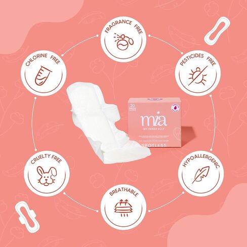 Mia Overnight Sanitary Pads for Women 20 Count 330mm Organic Cotton Top Sheet Leak-Proof Ultra-Soft Napkin Absorbent Chlorine-Free Fragrance-Free Heavy Flow Locking Technology for Overnight Protection in Saudi Arabia