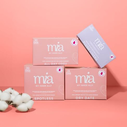 Mia Overnight Sanitary Pads for Women 20 Count 330mm Organic Cotton Top Sheet Leak-Proof Ultra-Soft Napkin Absorbent Chlorine-Free Fragrance-Free Heavy Flow Locking Technology for Overnight Protection in Saudi Arabia
