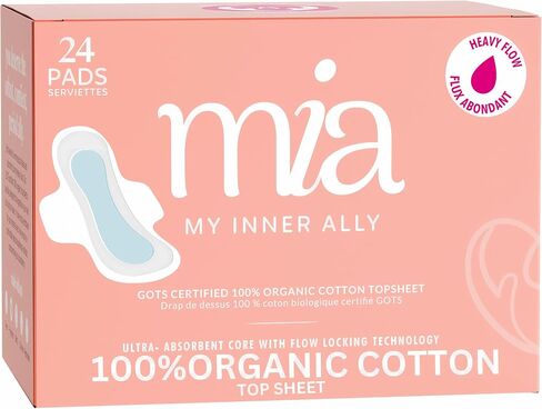 Mia Overnight Sanitary Pads for Women 20 Count 330mm Organic Cotton Top Sheet Leak-Proof Ultra-Soft Napkin Absorbent Chlorine-Free Fragrance-Free Heavy Flow Locking Technology for Overnight Protection in Saudi Arabia
